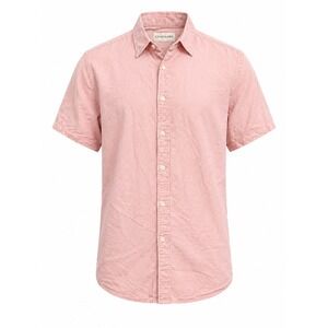 Coastaoro Mens XL Short Sleeve Button Down Shirt Salmon Pink Textured Casual